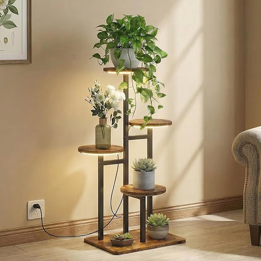 4 Tier Plant Stand Indoor with Grow Light for Multiple Plants | Corner Flower Stand, Vintage Multi-Layer Design, Sturdy Plant Shelf, Space-Saving, Ideal for Living Room Indoor Plant Display
