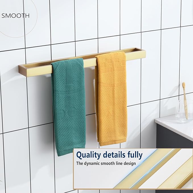 KOKOSIRI Towel Bar Brushed Gold Bath Towel Holder 24 Inch Kitchen Towel Hanger Rack Stainless Steel Bathroom Hardware Wall Mounted, 1 Pack B4008BG-L24