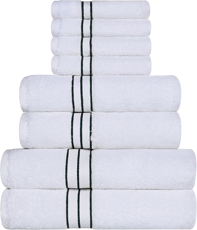 Superior Turkish Cotton Ultra-Plush 8-Piece Towel Set, Ideal for Master Bath, Guest Bathroom, Fast Drying, Shower, Spa, Face/Washcloths, Hand, Bath Towels, Absorbent, Home Basics, Teal