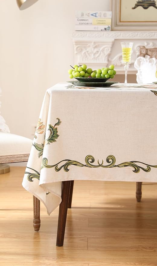 patdrea Designer Vintage Linen Rectangle Tablecloth,French Floral Tablecloths,Wrinkle Free Table Cloth,Decorative Table Cover Cloth for Kitchen,Dining,Tea Party,Home,Christmas,63"*94"