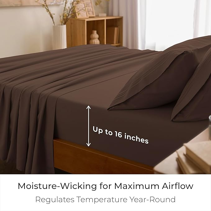 Mellanni Twin XL Sheets Set - 3 PC Iconic Collection Bedding - Hotel Luxury, Extra Soft, Cooling Bed Sheets - Wrinkle, Fade, Stain Resistant (Twin Extra Long, Brown)