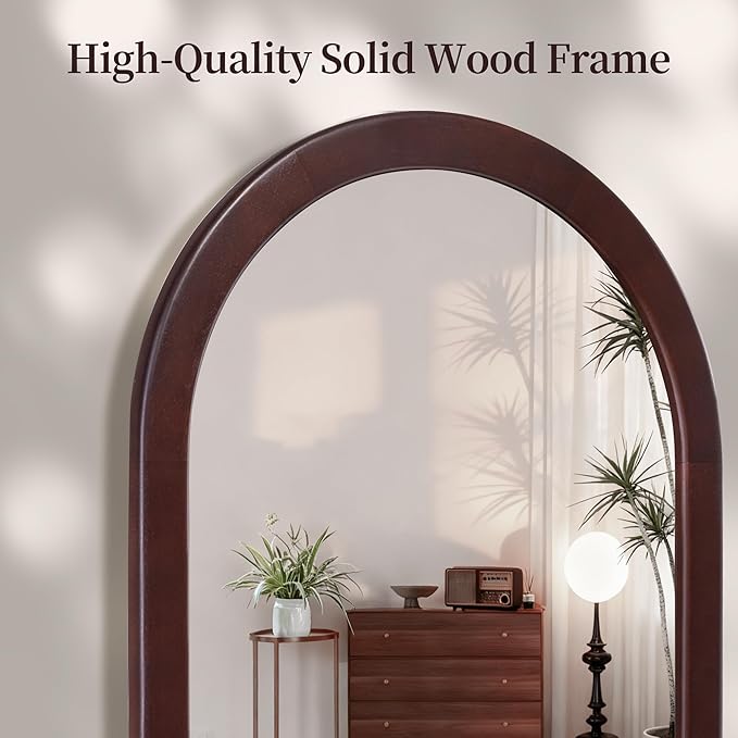 Arched Mirror 24 x 36 Inch,Dark Walnut Brown Wood Rustic Bathroom Tempered Wall Mirror with Wood Frame,Round Corner Arch Farmhouse Wooden Vanity Mirror for Living Room,Entryway or Bedroom