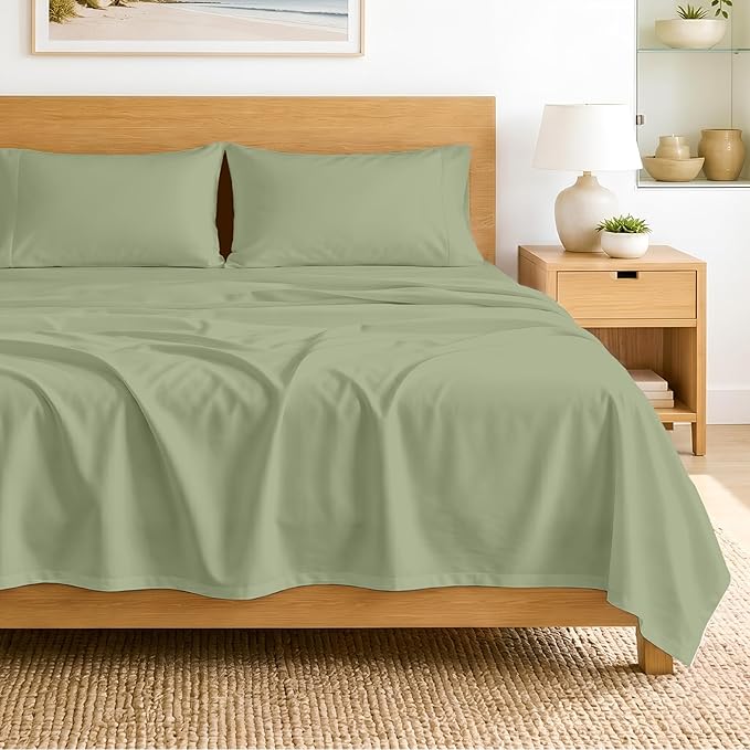 SGI bedding 100% Egyptian Cotton Sheets California King Size – 600 Thread Count Sheets Set, Soft, Cooling, 15" Deep Pocket, Luxury Hotel Bedding, Breathable, Durable - Moss