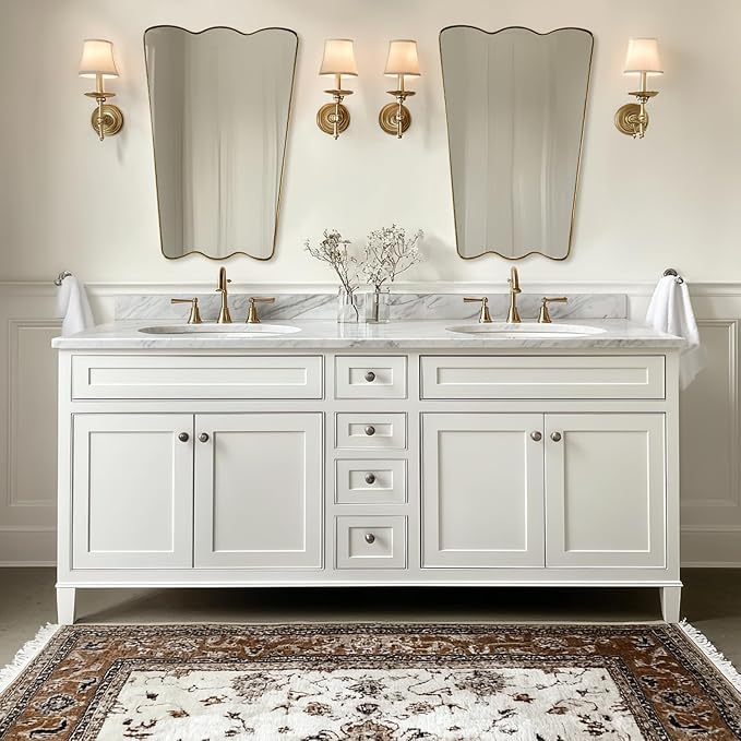 ANDY STAR 24x36 Inch Brushed Gold Scalloped Mirror, Antique Brass Irregular Bathroom Mirror -Butterfly Shape Asymmetrical Mirror for Powder Room