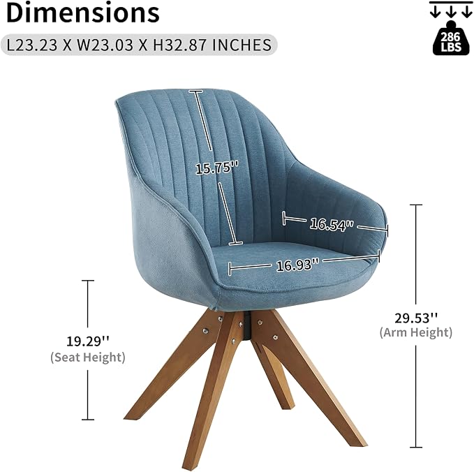 Art Leon Office Chair No Wheels, Mid Century Modern Desk Chair No Wheels, Swivel Accent Chair with Solid Wood Legs, Upholstered Arm Chair for Small Spaces Living Room Bedroom, Blue