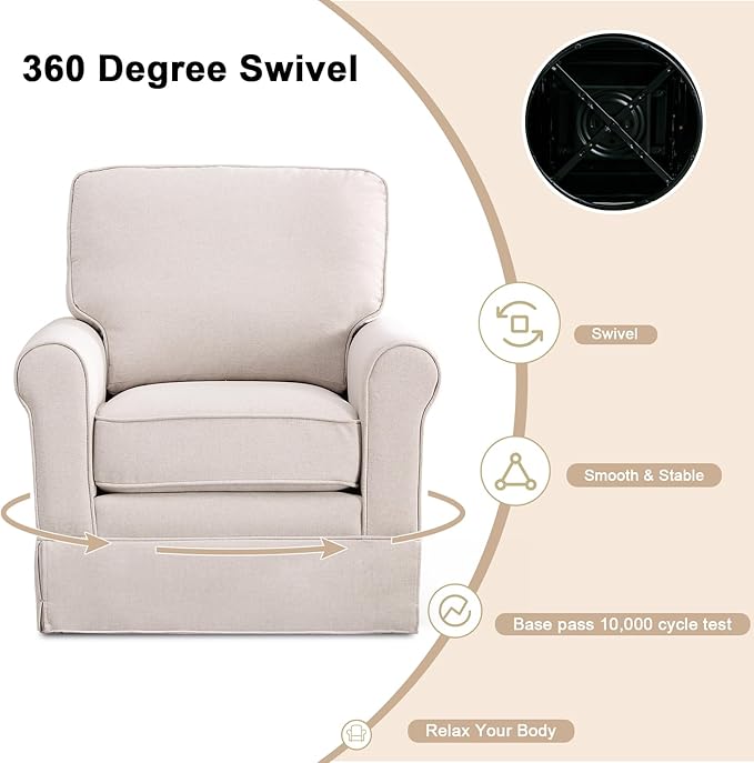 INZOY Swivel Accent Chair Set of 2 Mid Century Modern Chair, Comfy Swivel Barrel Reading Chair, Upholstered Square Chair for Living Room Bedroom Small Spaces, Fully Assembled, Beige