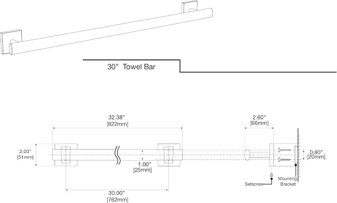Gatco 4070A Elevate, Towel Bar, 30”, Satin Nickel/Wall Mounted 30 Inch Towel Holder for Bathroom