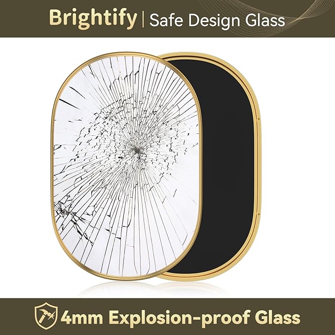 Brightify Gold Oval Mirror for Bathroom Vanity 20x30 Inch, Gold Metal Frame Mirrors for Wall, Modern Mirror for Bedroom Living Room Wall Decorative Hang Vertical and Horizontal