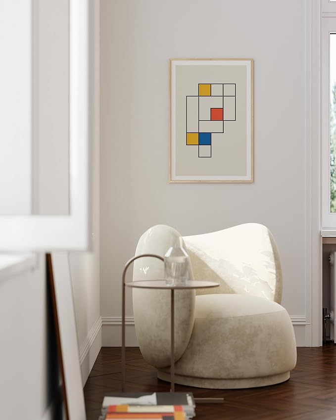HAUS AND HUES Bauhaus Modern Colorful Abstract Wall Art - Retro Mondrian Print, Mid Century Modern Wall Art Work, Individual Abstract Art, Retro Poster, Multi Squares Art (Unframed, 24x36)