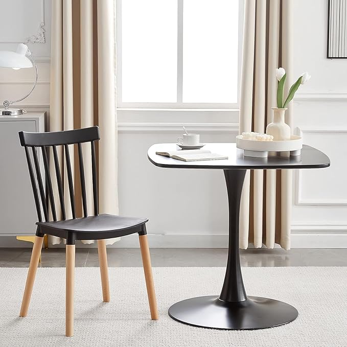 31.5 Inch Black Square Dining Table, Mid Century Tulip Table for 2-4 People,Kitchen Dining Table with MDF Tabletop and Pedestal Base
