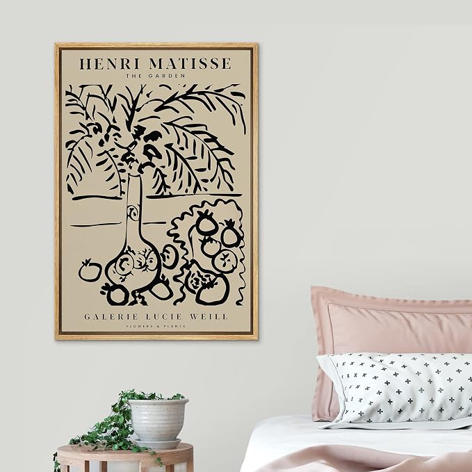 SIGNLEADER Framed Canvas Print Wall Art The Garden by Henri Matisse Classic Vintage Illustrations Fine Art Decorative Retro Multicolor Boho for Living Room, Bedroom, Office - 24"x36" Natural