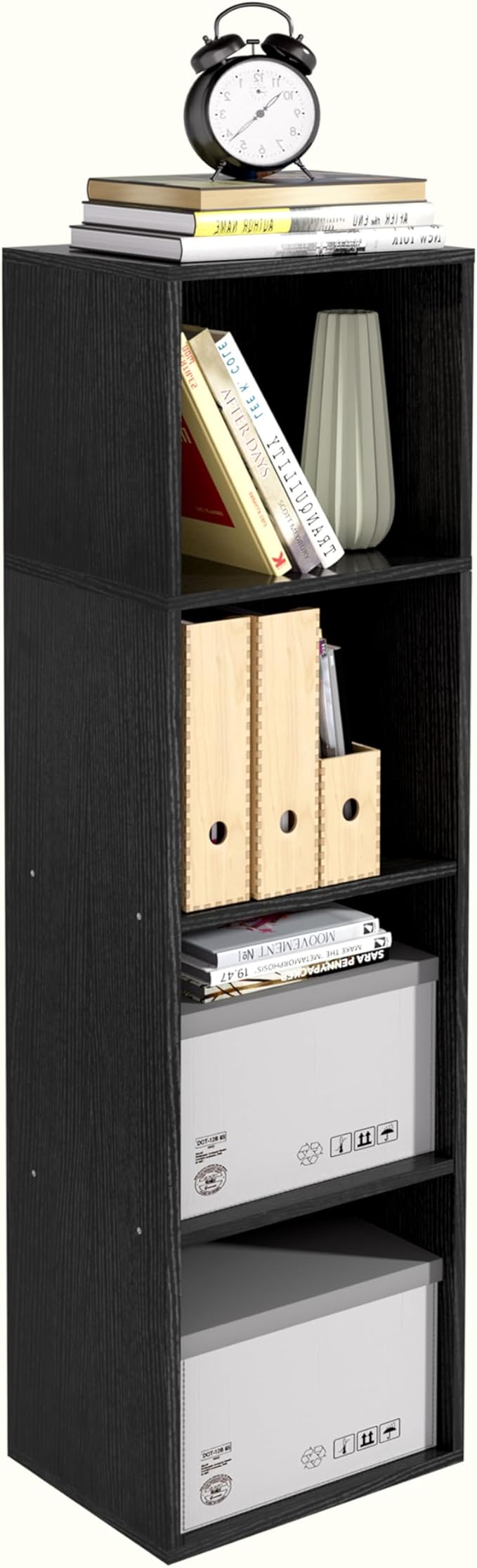 Wooden 4 Cube Storage Organizer, 4 Tier Storage Cubes Storage Display Cubby,Freestanding DIY Closet Shelving Unit for Living Room Bedroom Office(Black, 4 Cube-W(11.8inch)