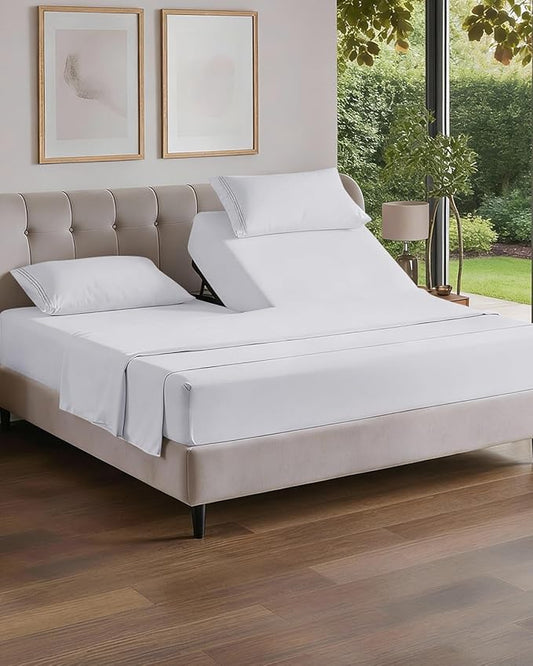 Flex Top Split Head King 4 Piece Sheet Set - Ultra-Soft, Breathable & Cooling Bed Sheets Set - Hotel Luxury Bedding for Women & Men with Deep Pockets - Wrinkle Free & Fade Resistant - Oeko-Tex - White
