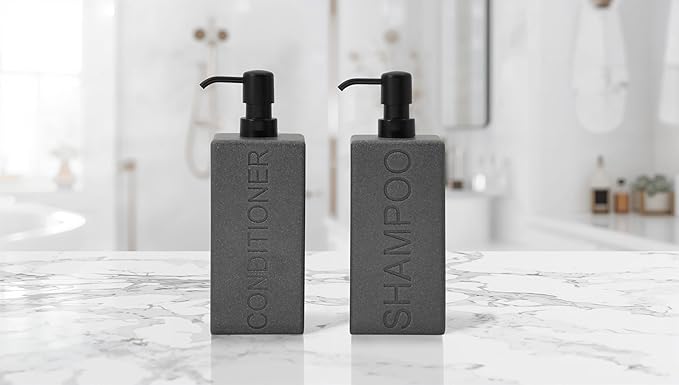 Rectangular Resin Dispenser Premium Bathroom Shampoo Conditioner Body Wash Bottle Modern Refillable Pump Design