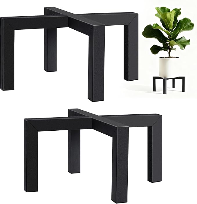2 Pack 10" Metal Plant Stand Indoor Outdoor, Heavy Duty Plant Stools Indoor, Mid Century Modern Planter Holders, Low Short Plant Pot Stands, Black, Fit 5"-10" Pot (10 INCH)
