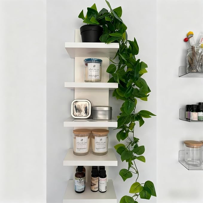 2 Pack 5 Tier Wall Shelf Unit - 31“ Lack Floating Shelf, Compact Display Floating Shelf, Vertical Column Wall Decor Mount Floating Storage Organizer Tall Tower Shelf for Bedrooms, Living Rooms
