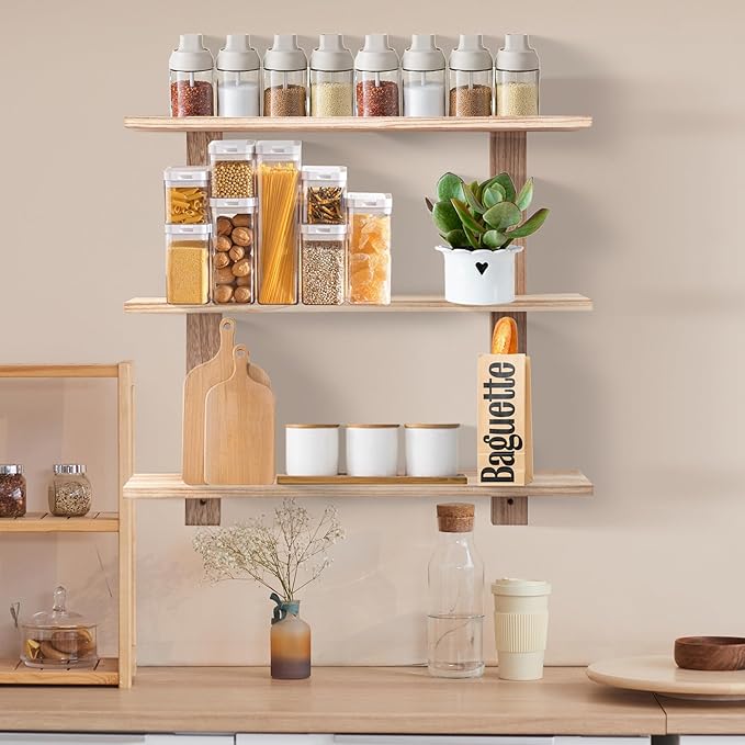 3 Tier Floating Shelves,Long Wall Shelf,Over The Toilet Shelves Bathroom Hanging Display Storage Rustic for Living Room Bedroom Kitchen Office Coffee Bar Decor Decorative,24 Inch,(Carbonized Black)