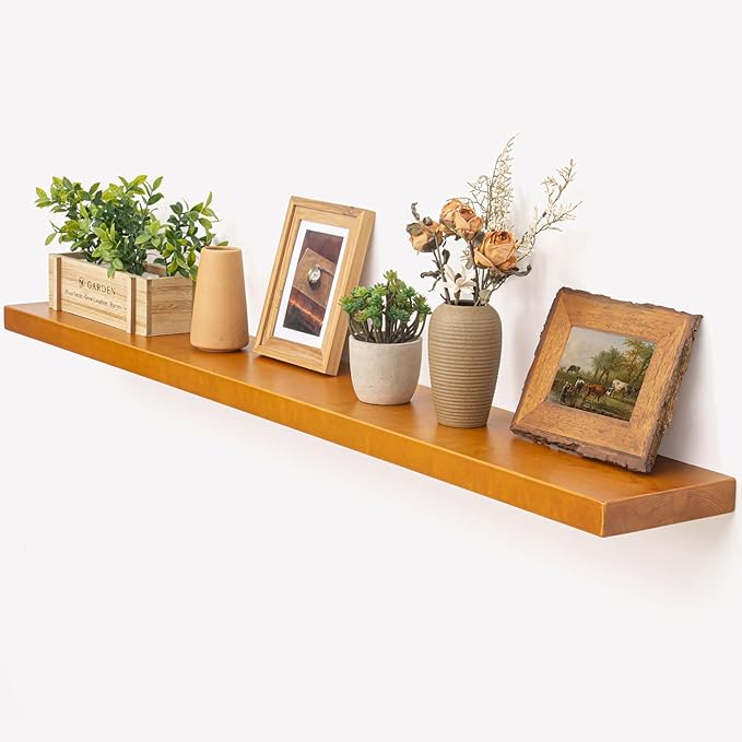 Marsmiles Wood Floating Shelves | 55 Inch Rustic Honey Oak Wall Shelves Set of 2 | 55" W x 7.7" D x 1.6" H Wooden Shelves for Bathroom Living Room Kitchen