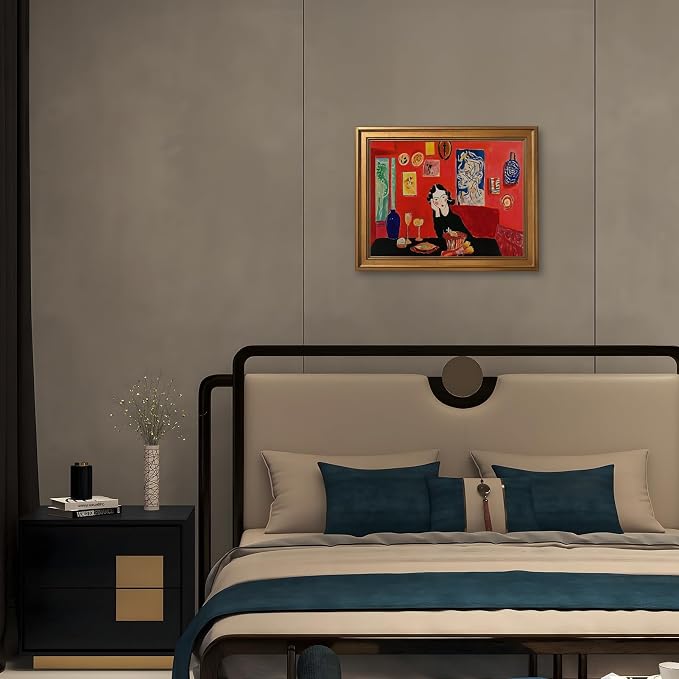 Gold Framed Modern Abstract Woman Wall Art Vintage Mid Century Home Lady Red Poster Colorful Expressionist Feminist Girl Canvas Painting Print Gallery Bedroom Wall Decor 8x10inch