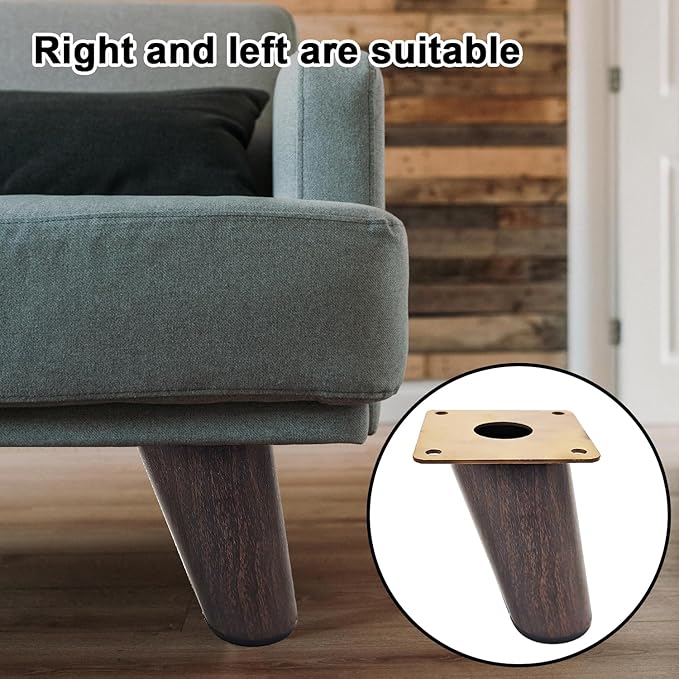 4 Inch Mid Century Modern Furniture Legs - 4 Pack Solid Wood Tapered Legs in Walnut Finish Replacement Sofa Legs for Couch, Bed, Dresser, TV Stand, Cabinet (Hardware Included)
