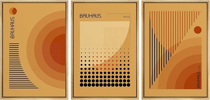 MUDECOR Framed Canvas Print Wall Art Bauhaus Art Prints Abstract Mid Century Modern Wall Art Minimalist Decor for Bedroom - 16"x24"x3 Natural