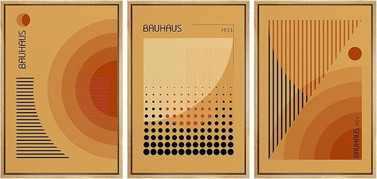 MUDECOR Framed Canvas Print Wall Art Bauhaus Art Prints Abstract Mid Century Modern Wall Art Minimalist Decor for Bedroom - 16"x24"x3 Natural