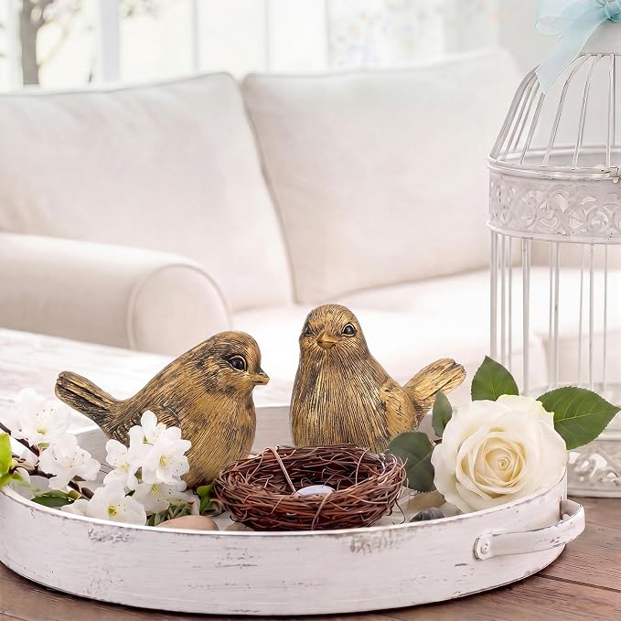 Blulu 2 Pcs Gold Bird Figurines Home Decor Resin Bird Statue Vintage Farmhouse Decoration Boho Animal Decorative Sculpture Gifts for Home Table Office Shelf Tabletop Accents