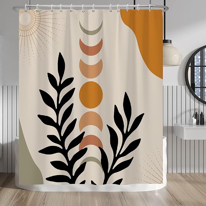 Baocicco Mid Century Shower Curtain Sun and Moon Boho Botanical Abstract Shower Curtains Decorative for Bathroom Bathtubs Waterproof Fabric Shower Curtain with Hooks 60x72 Inches