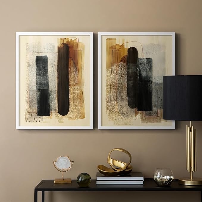 Renditions Gallery Set of 2 Peel & Stick Framed Prints, Pattern Abstract Wall Art, Burnt Toast Pattern Wall Decor, Re-Stickable - Ready to Hang - 16"x20" - White Frame LT588