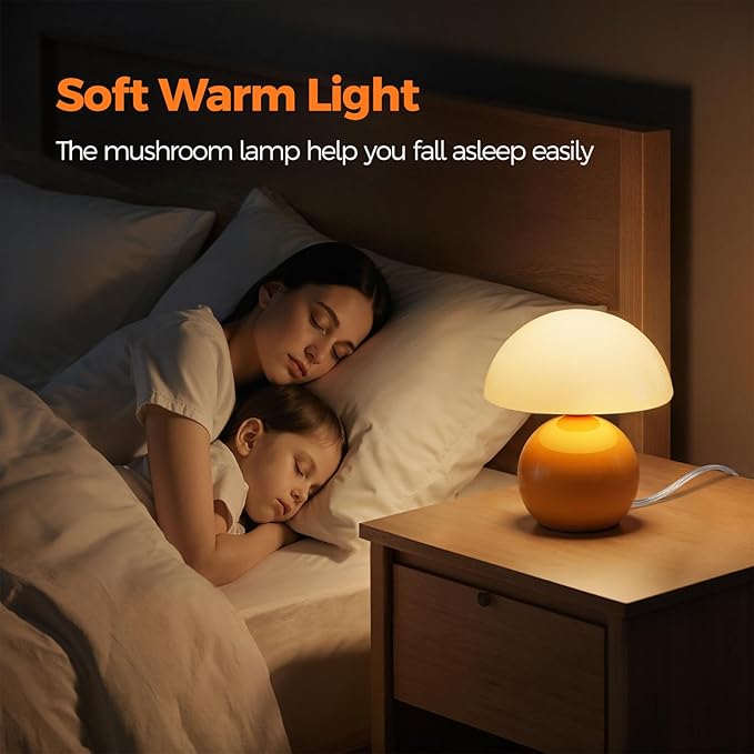NIORSUN Mushroom Lamp,Table Lamp for Bedroom, 2700k Dimmable Desk Lamps,Small Bedside Table Lamps for Living Room Night Stands, Mushroom Decor Cute Mini Modern Mid Century Lamps Orange