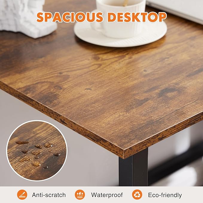 Sweetcrispy Small Computer Office Desk 63 Inch Student Study Writing Work with Metal Frame Wood Tabletop Modern Simple Home Bedroom PC Table Perfect for Small Spaces - Brown