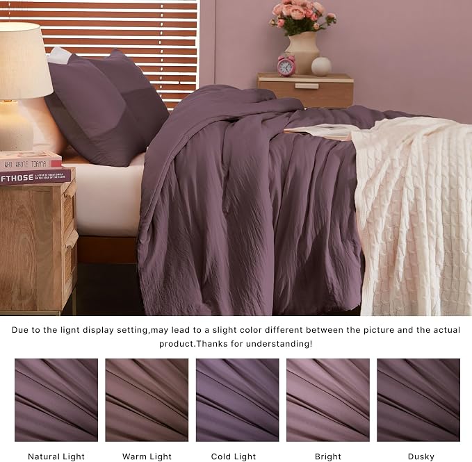 WRENSONGE King Size Comforter Set - 3 Pieces Deep Purple Comforter Prewashed Soft Lightweight for All Seasons,Fluffy Down Alternative Comforter King Size with 2 Pillow Shams