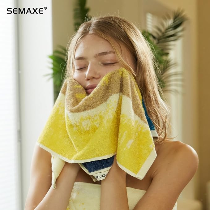 SEMAXE Hand Towels for Bathroom, 100% Cotton Towels with Hanging Loops, Soft & Highly Absorbent, 12 Pack Hand Towel Set for Gym, Shower, Hotel, Spa and Kitchen, Colorful Towel - Beach Collectio