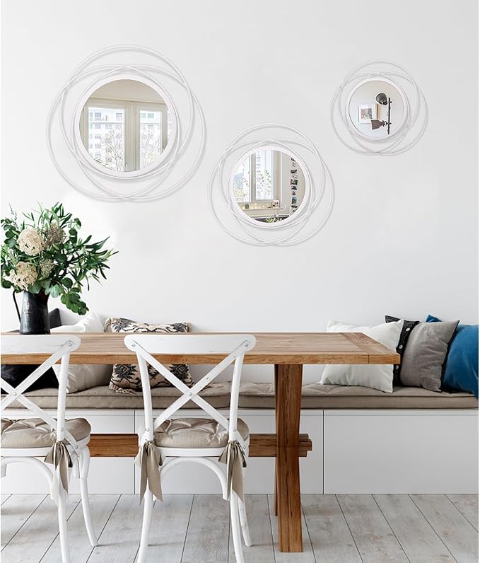 Wall Mirror Modern Metal Frame Arts Circle Mirror for Wall Decorative Home Living Room Balcony Bedroom Bathroom Hallway Farmhouse Entryway White 16"