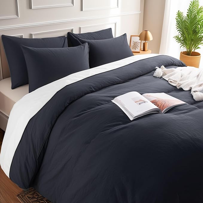 NEXHOME PRO King Duvet Cover Set – 100% Certified Organic Cotton with Washed Feel & Linen-Like Texture, Comfortable & Breathable, Home Bedding Set Dark Grey (No Comforter)