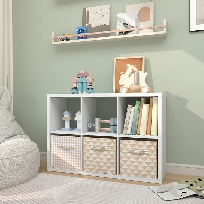 CTESNE【2026 Wooden Thick Frame 6 Cube Storage Organizer Shelf with Anti-Tipping Kits + Reversible Open Back Bookcase, Horizontal and Vertical Dual-use（White,11inch）