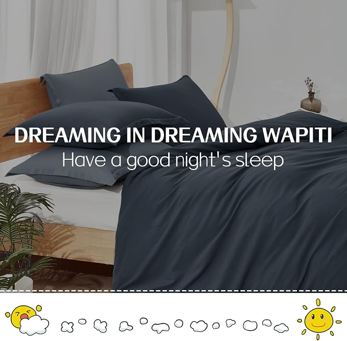 Dreaming Wapiti Duvet Cover Queen,Washed Microfiber Dark Grey Queen Size Duvet Cover Set,Solid Color - Soft and Breathable with Zipper Closure & Corner Ties (Dark Gray, Queen)
