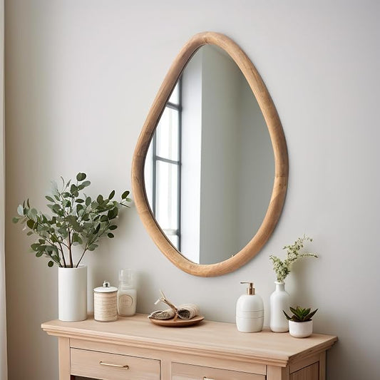 sawsile Irregular Wall Mirror,Nature Wood Asymmetrical 21X26” Modern Vanity Farmhouse Organic Mirror for Bathroom,Bedroom,Living Room,Washroom