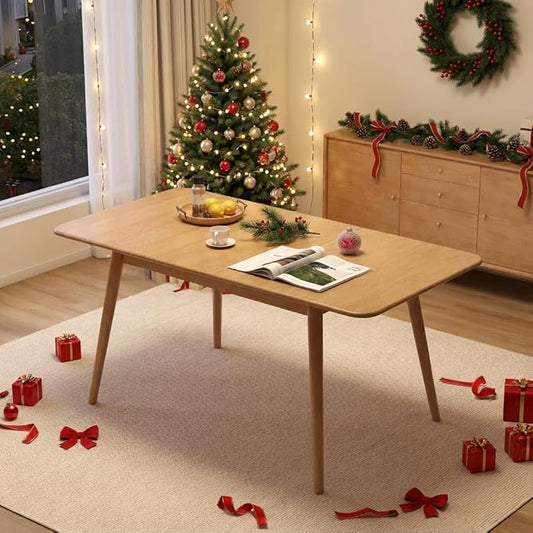 47’’-63’’ 100% Oak Extendable Dining Table, Solid Wood Folding Kitchen Table, Mid Century Modern Dinner Table for Kitchen, Apartment, Living Room (47''-63'' Natural)
