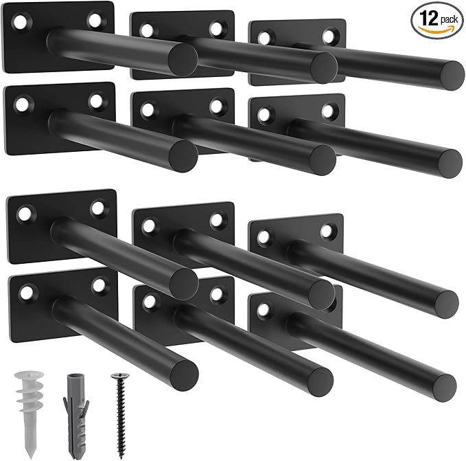 LEOPO Black 12-Pack 5 inch Floating Shelf Brackets, Hidden Shelf Bracket for Wood, Concealed Blind Shelving Support,Invisible Coated Brackets for DIY Decorative,Fit for Kitchen, Bathroom,Study Room