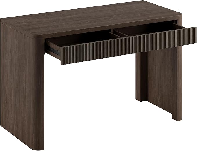 Henn&Hart 48'' Fluted Modern Rectangular Home Office Desk, Ribbed Computer Desk, Writing Table with 2 Drawers for Home Office, Heritage Oak
