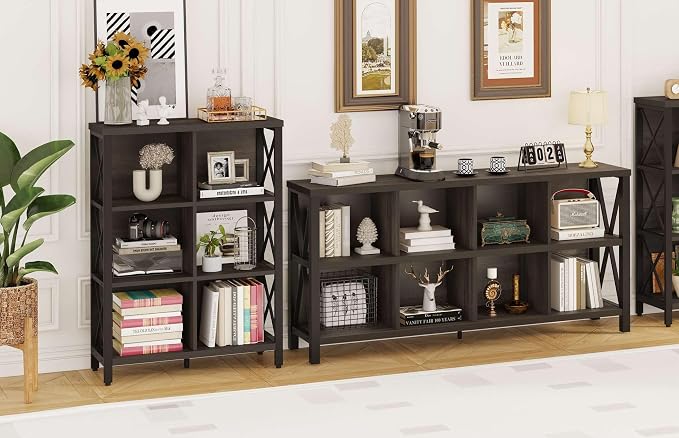 FATORRI 8 Cube Storage Organizer Bookshelf and 6 Cube Storage Organizer (Walnut Brown)
