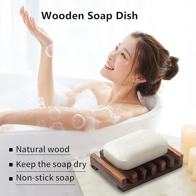 Wooden Soap Dish for Shower,Set of 2 Shower Soap Holder,Self draining Bar Soap Holder for Bathroom, Homemade Soaps Saver Natural Soaps Tray, Vowupt