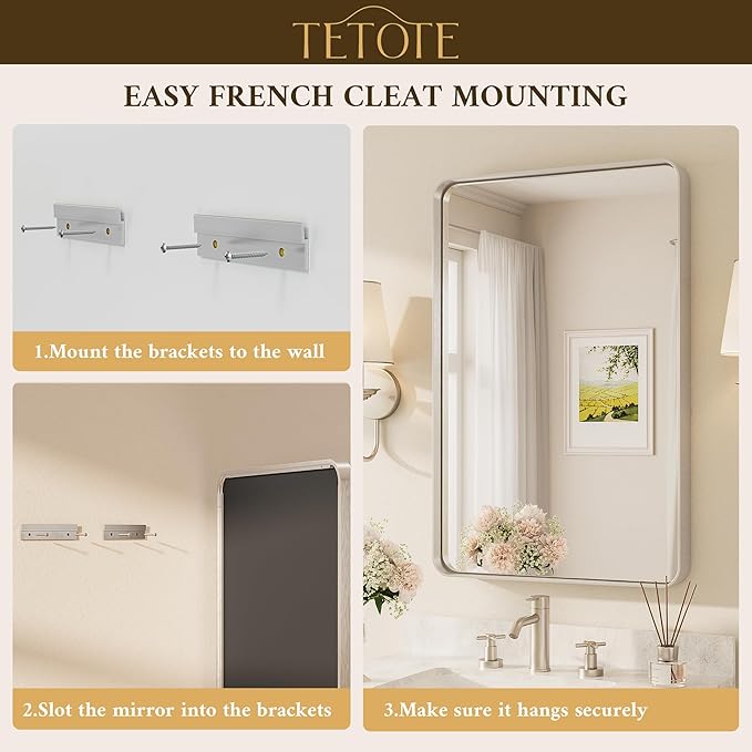 TETOTE Brushed Nickel Bathroom Mirror 30 x 36 Inch for Vanity Metal Framed Mirror Modern Farmhouse for Living Room Entryway(Horizontal/Vertical)