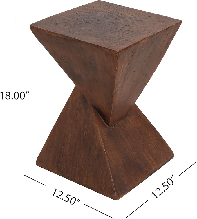 ø12.5'' Square Hourglass Side Table End Table for Living Room, Modern Retro Style, Magnesium Oxide & Light Weight for Indoor & Outdoor, No Assembly, Wood Grain, Dark Brown