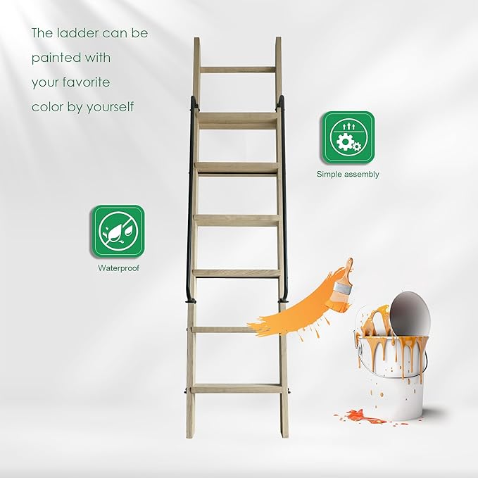 87in Red Oak Sliding Library Ladder with Handrail,Unassembled