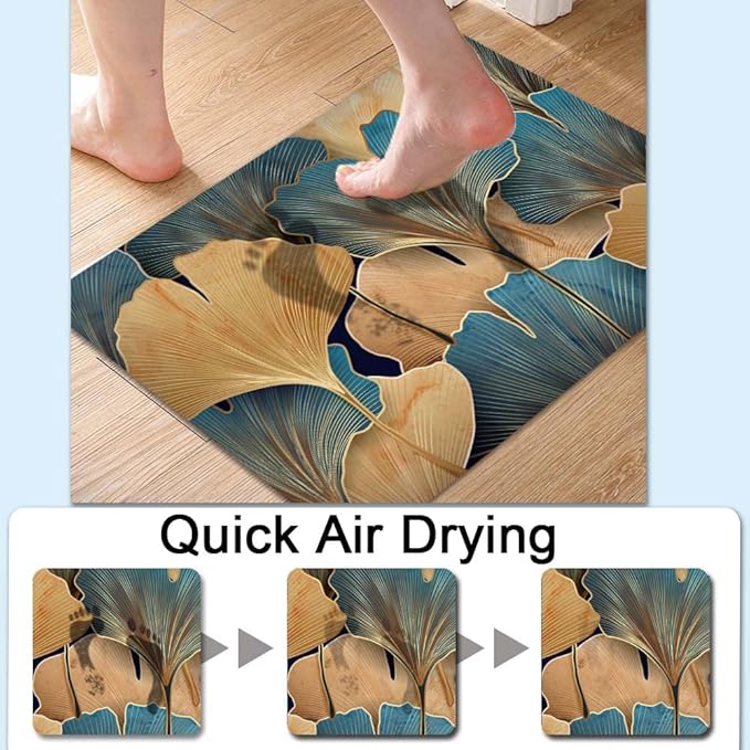 Bath Mat Rug,Gold Ginkgo leafNon Slip Quick Dry Super Absorbent Thin Bathroom Rugs Fit Under Door-Easy to Clean Bathroom Floor Mats-Shower Rug for Shower Sink Bathtub(17" x 27.5"in)
