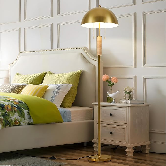 Modern Floor Lamp for Living Room - 62" Tall Standing Lamp Mid Century Gold Corner Floor Lamp with Foot Switch and Unique Travertine Decor Pole Floor Reading Lamp for Bedroom Office