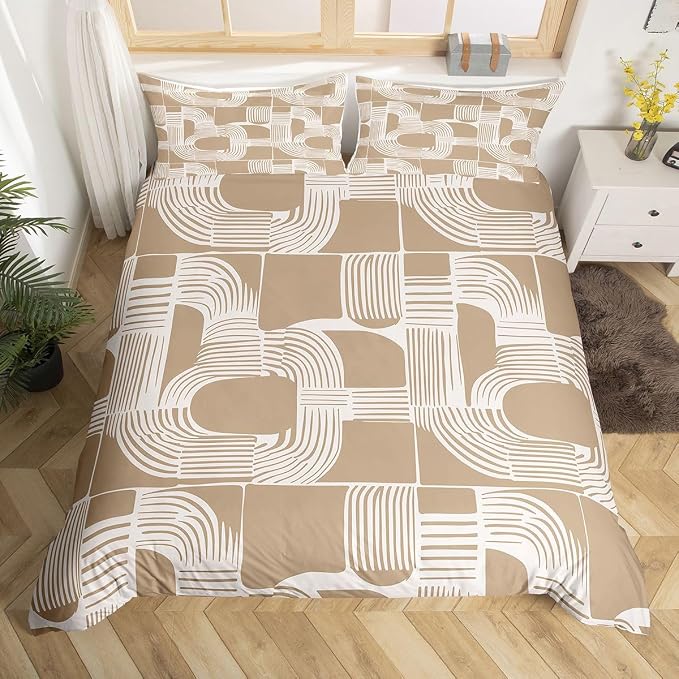 Erosebridal Mid Century Abstract Comforter Cover Full Size Bohemian Geometric Kids Duvet Cover Modern Aesthetics Striped Bedding Set For Boys Teens Adult Bedroom Decor Boho Minimalist Stripes Bed Sets