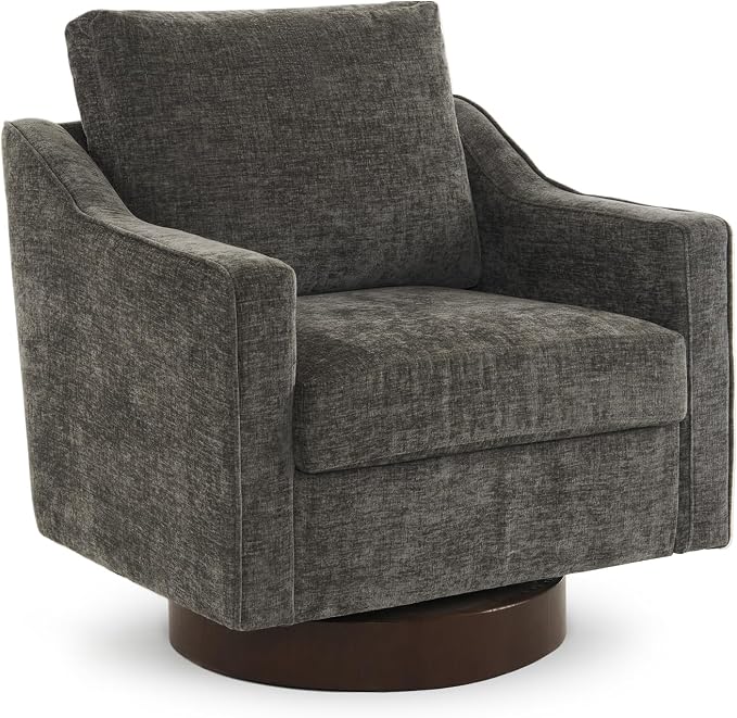 VINGLI Mid-Century Modern Swivel Accent Chair, 360°Upholstered Armchair, Home Sofa with Track Arms for Living Room, Bedroom, Reading Room, Club Swivel Chair, Chenille Grey